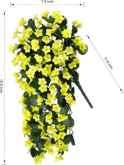 Artificial Faux Hanging Plants Flowers for Outdoor Winter Christmas Decor, 2 PCS Fake Silk Yellow Daisy Long Vines Orchid UV Resistant Realistic Mums for Outside Home Porch Patio Balcony Planter