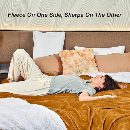 KAWAHOME Sherpa Fleece Twin Size Blanket for Bed - Extra Warm and Heavy Thick Blankets for Winter, Super Soft 500GSM Plush Blanket, 66"X 90" Ginger Yellow