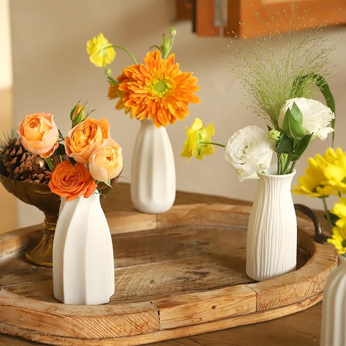 16packs Small White Ceramic Vases - Mini Flower Vases for Centerpieces, Boho Home Decor, White Bud Vase Set for Weddings Table Decor, Pampas Grass