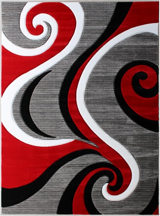 Masada Rugs, Sophia Collection Hand Carved Area Rug Modern Contemporary Red White Grey Black (8 Feet X 10 Feet)