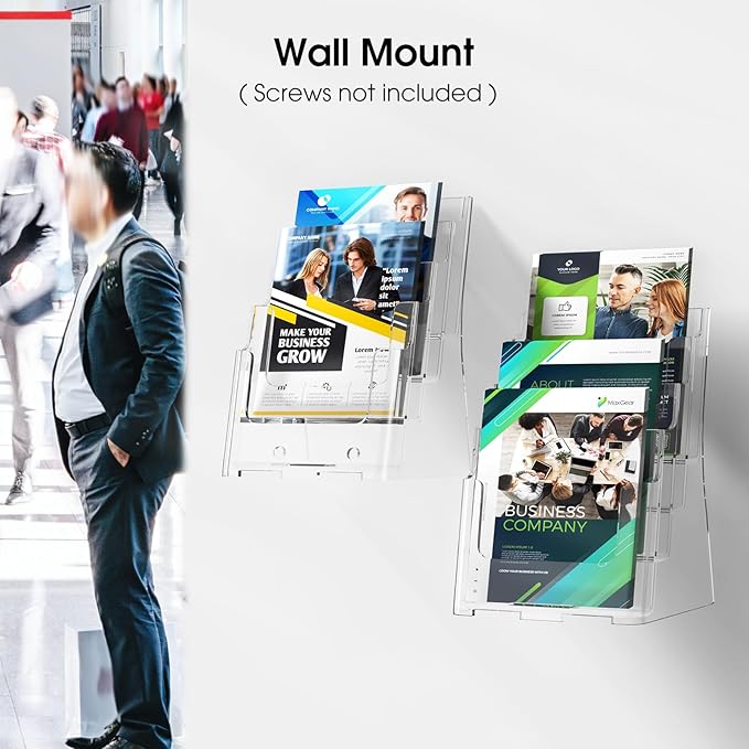 MaxGear Brochure Holder 4 Tier 6x9 inch Acrylic Literature Display Stand Clear Plastic Flyer Holder Wall Mount or Countertop Use for Pamphlets, Booklets, 2 Pack