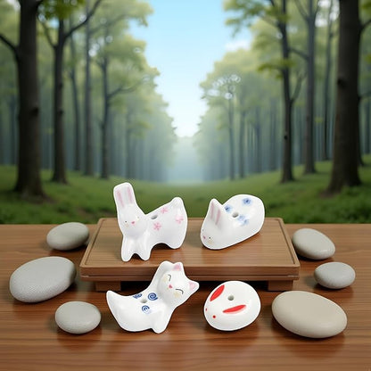 4Pcs Rabbit Cat Ceramic Incense Holder Cute White Animals Incense Sticker Holder Fun Home Decorative Ornaments for Home Room Decoration Yoga Spa Meditation Incense Holders