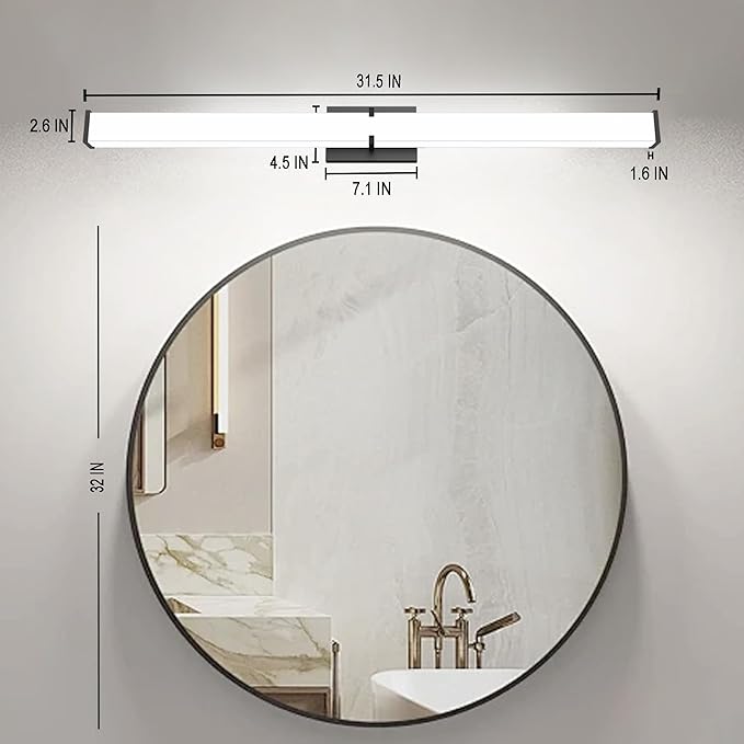 Bathroom Light Fixtures: 31.5 Inch ETL Certified LED Bathroom Vanity Light 5000K Cool White 36W 2500LM - Modern Black Vanity Light Dimmable with Clear Shade - Bathroom Lighting Fixtures Over Mirror