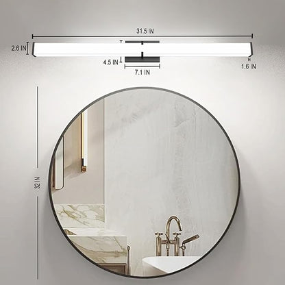 Bathroom Light Fixtures: 31.5 Inch ETL Certified LED Bathroom Vanity Light 5000K Cool White 36W 2500LM - Modern Black Vanity Light Dimmable with Clear Shade - Bathroom Lighting Fixtures Over Mirror