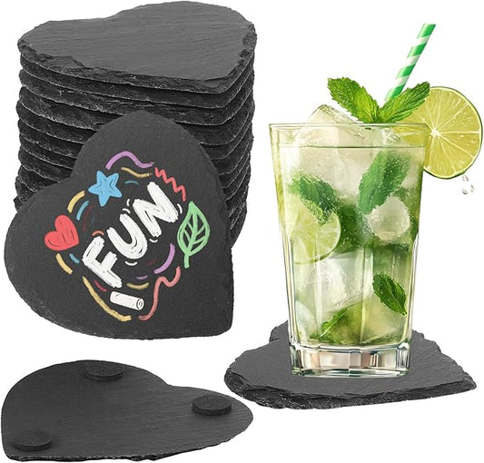 12 Pcs Slate Drink Coasters Bulk,4X4 Inch Black Slate Stone Coasters for Office, Home Decor,Laser Engraving Blanks with Anti-Scratch Bottoms for Coffee Bar Kitchen(Heart)