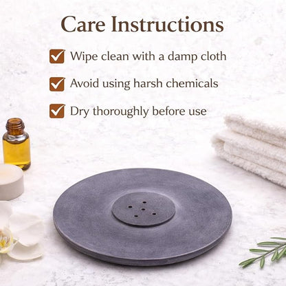 Handmade Natural Grey Marble Incense Stick Holder - Round Incense Burner With Multiple Holes For Incense Sticks. Decorative Ash Catcher For Home and Office Decor. (4 inch Diameter, Grey)