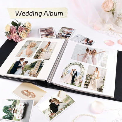 RECUTMS DIY 60 Pages Leather Cover Scrapbook Photo Album 4x6 5x7 8x10 Self Adhesive Photo Album Holds Photos of Any Size Baby Family Wedding Anniversary Albums(Light Pink)