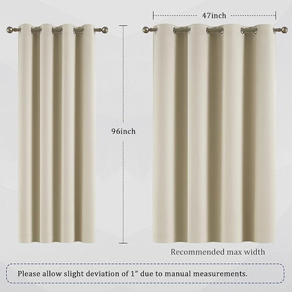 DUALIFE Cream Beige Curtains 96 Inch Length Blackout Window Drapes for Bedroom Thermal Insulated Room Darkening Curtains 2 Panels for Living Room,Grommet Top 52x96 Inches Long Buttercream