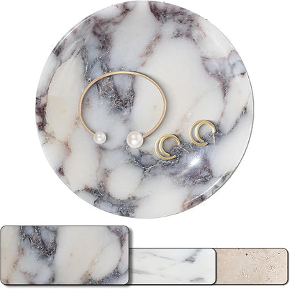 Real Travertine Jewelry Dish, 5.5" Marble Tray, Trinket Dish for Ring Earring, Gift for Woman (Calacatta Viola)