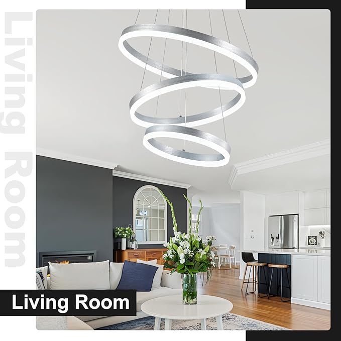Buccleuch Modern LED Chandelier - Dimmable 19.7" Silver Round Pendant Light, Height Adjustable UL-Certified Ceiling Light for Dining Room, Kitchen Island, Living Room, Bedroom, Foyer