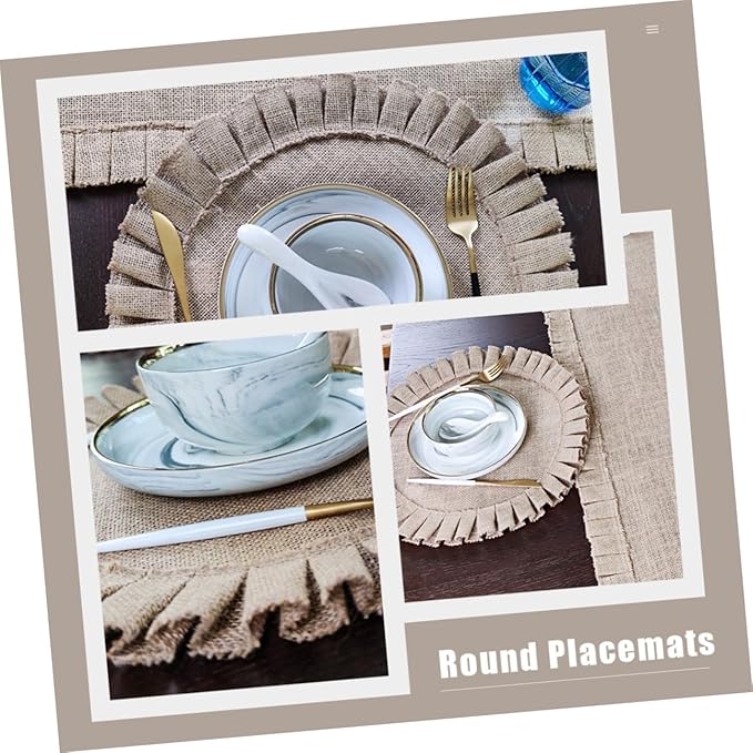 2Pcs Round Woven Jute Placemats Heat-Resistant Insulated Dining Table Mats with Rustic Pastoral Design for Kitchen and Party Decor