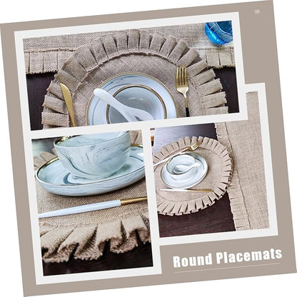 2Pcs Round Woven Jute Placemats Heat-Resistant Insulated Dining Table Mats with Rustic Pastoral Design for Kitchen and Party Decor