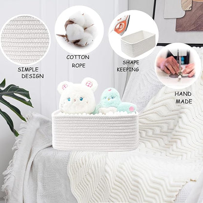 COMFY-HOMI 13" x 8.5" x 5.1" Storage Baskets for Organizing | Cotton Rope Woven Basket | Toy Storage Bin Box | Basket for Shelves, Closet Organizer Bin, Decorative Closet Shelf, 3 Pack, White