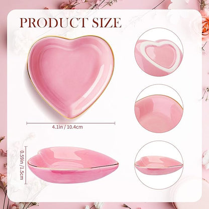 Shappy 12 Pcs Valentine Ceramic Jewelry Tray 4.5 in Pink Heart Ring Dish Trinket Gift for Women Birthdays Party Decoration