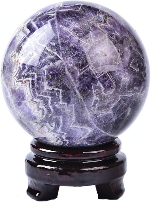 Dream Amethyst Crystal Ball with Stand Large Healing Crystals Sphere for Meditation, Divination, Witchcraft 90-100mm/3.5-3.9"