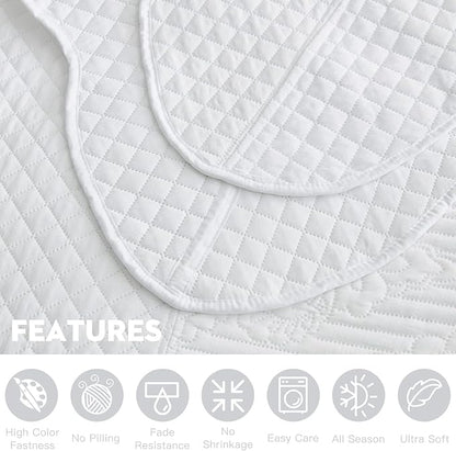 HZ & HY Oversized King Bedspread, Ultrasonic Coverlet Bedding Set, Lightweight Thin Comforter, Reversible, 5 Piece, 100% Microfiber, White