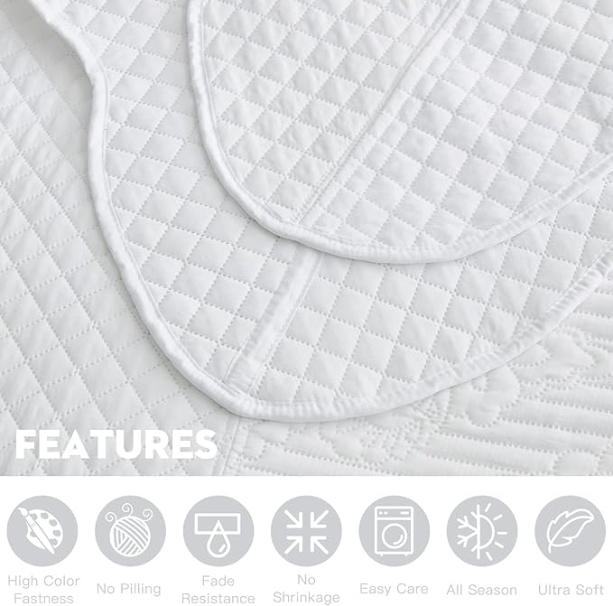 HZ & HY Oversized King Bedspread 138x122 Extra Wide, Ultrasonic Coverlet Bedding Set, Lightweight Thin Comforter, Reversible, 5 Piece, 100% Microfiber, California/Alaskan King, White