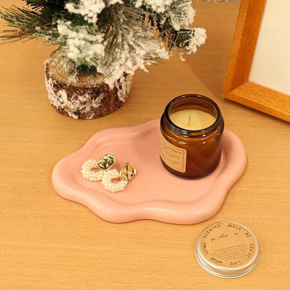 Ceramic Jewelry Tray Trinket Dish, Decorative Cloud Vanity Key Tray for Women, Ring Holder Dish, Cute Jewelry Plate Bowl Room Decor Aesthetic, Pink, Medium