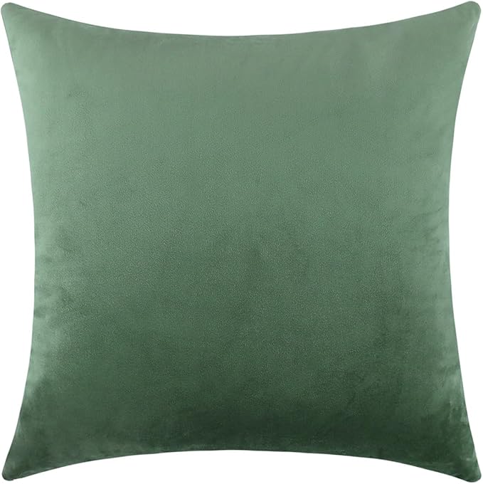 mixeoo Sage Green Velvet Throw Pillow Covers 24x24 Inch Set of 1, Super Soft Thick Decorative Square Cushion Cases for Living Room Sofa Couch Decor