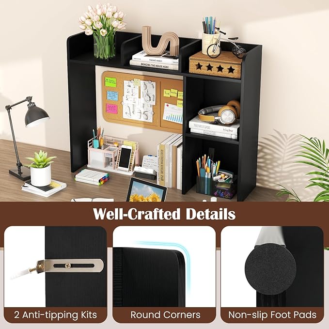 Desktop Bookshelf, 3-Tier Wood Countertop Bookcase with 5 Shelves, Desk Hutch for College Dorm, Multipurpose Desk Organizer Shelf Display Rack for Home Office, Hutch Top Only
