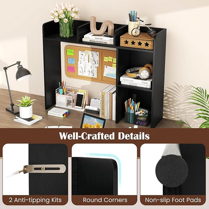 Desktop Bookshelf, 3-Tier Wood Countertop Bookcase with 5 Shelves, Desk Hutch for College Dorm, Multipurpose Desk Organizer Shelf Display Rack for Home Office, Hutch Top Only