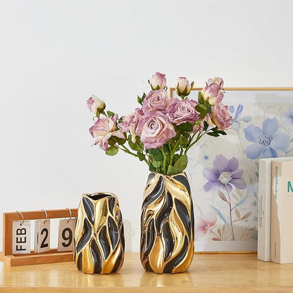 Black Ceramic Vase for Flowers, Modern Flower Vase Home Decor, Small Vase, Ceramic Vase for Pampas Grass Decorative Vase, for Farmhouse Coffee Table Bookshelf Home Living (Black Small)