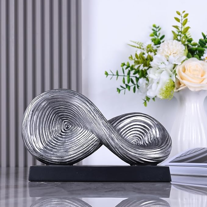 orenm Modern Infinity Loop Symbol Sculpture,Abstract Art Geometric Knot Home Decorations,Unique Shelf Decor Sculpture for Desk Paperweights,Entryway Table,Living, Coffee Table Decor (Silver)