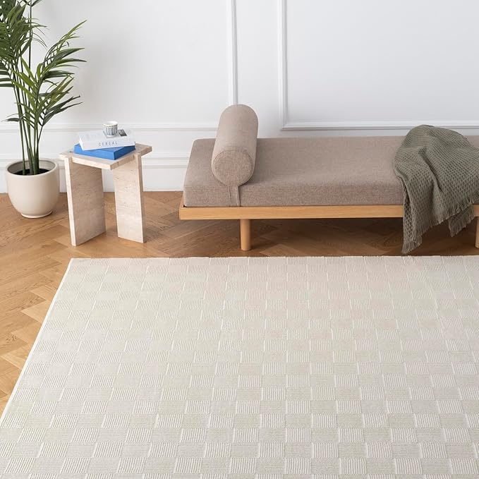 Revival Rugs Willow 6'7"x9' Washable Area Rug for Living Room Bedroom - 100% Recycled Oeko-TEX Certified, Medium Pile, Beige, Cream