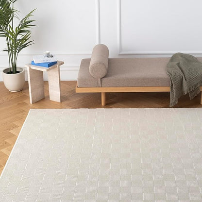 Revival Rugs Willow 6'7"x9' Washable Area Rug for Living Room Bedroom - 100% Recycled Oeko-TEX Certified, Medium Pile, Beige, Cream