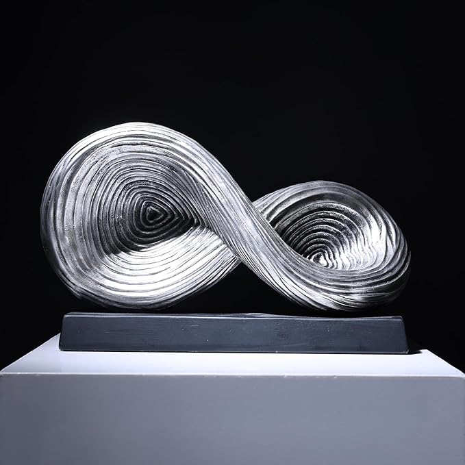 5.5‘’ Infinity Knot Sculpture - Abstract Decorative Object, Modern Infinity Loop Symbol for Home Decor, Knick Knacks for Shelves, Living Room Table, TV Stand, Geometric Coffee Table Statues(Silver)