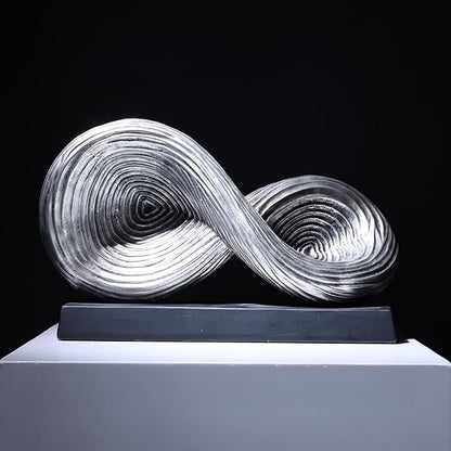 5.5‘’ Infinity Knot Sculpture - Abstract Decorative Object, Modern Infinity Loop Symbol for Home Decor, Knick Knacks for Shelves, Living Room Table, TV Stand, Geometric Coffee Table Statues(Silver)