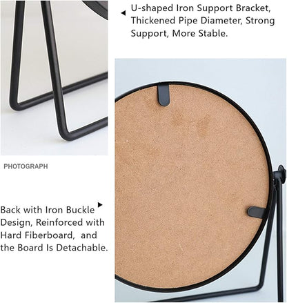 Iron Tabletop Makeup Mirror, Round Swivel Desktop Stand Mirror, 360°Rotation One-Sided Dressing Table Mirror (Black)