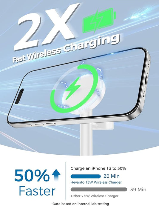 2025 3 in 1 Wireless Charging Station for Apple MagSafe Charger, 15W Fast Magnetic Mag-Safe Charger Stand for iPhone 17 16 15 14 13 12 Apple Watch AirPods, 2 Pack (Adaptor Not Included)