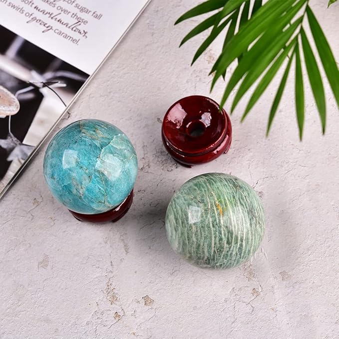 JIC Gem Natural Amazonite Crystal Ball with Wood Stand Gemstone Sphere Polished Healing Energy Mineral Gemstone Balls for Reiki Chakra Decoration Fengshui (100-110mm)