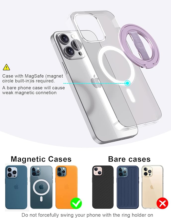 EWA MagOne 3rd Gen [Compatible with MagSafe] Phone Grip Stand with Finger Strap, Removable Magnetic Ring Holder Kickstand Loop for iPhone 17,16,15,14,13,12 Series (Purple)