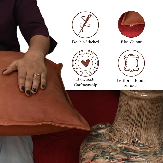 Lambskin Leather Pillow Cover - Sofa Cushion Case - Decorative Throw Covers for Living Room & Bedroom, 22x22 Inches - Orange Crunch Box Pack of 1