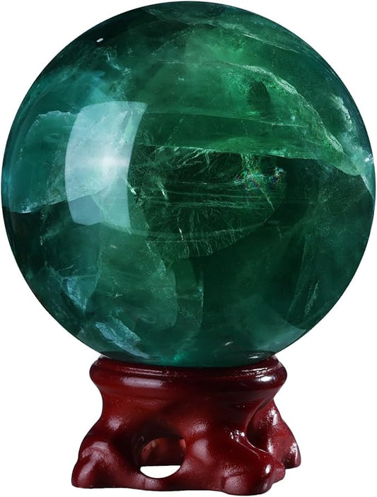 moonsix Natural Fluorite Crystal Sphere with Resin Stand Healing Energy Stone Decorative Ball Sculpture for Home Office Tabletop, 61-70 mm