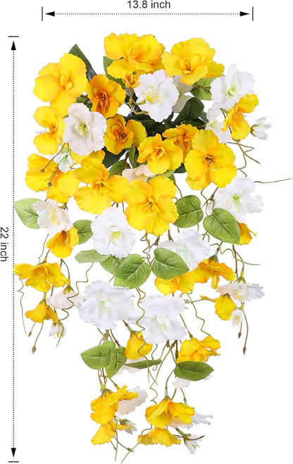 Fake Hibiscus Artificial Hanging Flowers Plants for Outdoors Spring Decoration, 2pcs Silk Hibiscus Vines Realistic UV Resistant Faux Flowers for Outside Planter Porch Patio Yard Wedding Party, Mix