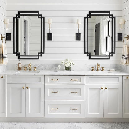 Black Decorative Mirror for Wall Decor, 24" x 36" Large Elegant Living Room Mirror with Irregular and Rectangular Metal Frame, Contemporary Bathroom Mirror Above Sink