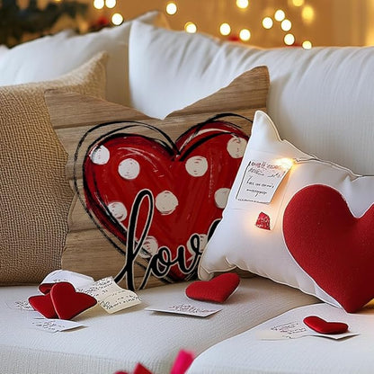 GEEORY Valentine's Day Love You More Hugs and Kisses Throw Pillow Covers 18x18 Inch Set of 4, Red Hearts Stripes Decorative Farmhouse Wedding Cushion Case for Home Decoration G652-18