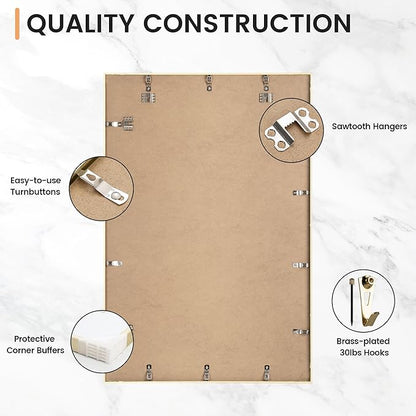 24x36 inch Metal Poster Frame - 24 x 36 Thin Aluminum Picture Frames Matted for 20x30 Photos, Artworks, Prints, Puzzle - High Definition Plexiglass - Vertical and Horizontal Display - Wall Hook Hanging Hardware Included - Gold, 2 Pack