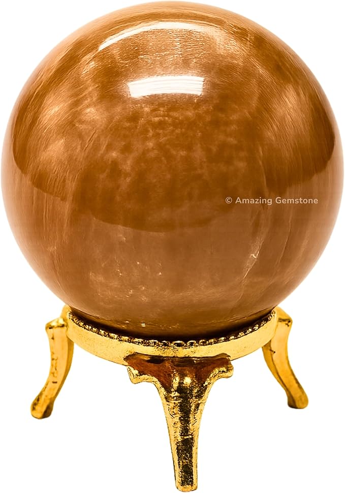 Amazing Gemstone Peach Moonstone Crystal Ball with Stand - 1.5 Inches Crystal Sphere Meditation Balls for Witchcraft and Decorative Balls