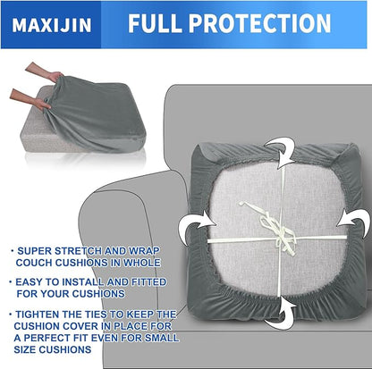 MAXIJIN Velvet Stretch Cushion Cover Fitted Couch Cushion Slipcovers 1 Pack Arm Chair Seat Cushion Cover for Individual Cushion Sofa Chair with Elastic Bottom (Chair Cushion, Light Grey)