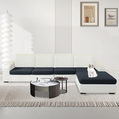 MAXIJIN Waterproof 4 Pieces Couch Cushion Covers for Sectional Sofa Seat Slipcover Stretch Sectional Couch Cover for L Shape Left/Right Chaise with Elastic Bottom (3 Seater + 1 Chaise, Dark Gray)