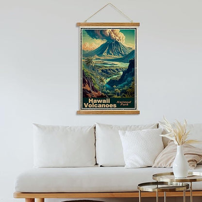 ABoby Vintage Hawaii Volcanoes National Park Posters - Travel Posters Wall Art for Home, Office - Retro Prints with Wood Frames - Ready to Hang