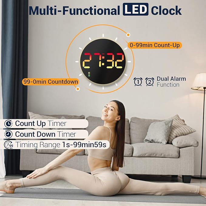 10" Large Digital Wall Clock: 13 RGB Colors Round Wall Mount Decor Clock for Classroom Dorm Office Game Living Room, House Warming Gifts New Home Decor, Christmas Birthday Gift for Men Women Senior