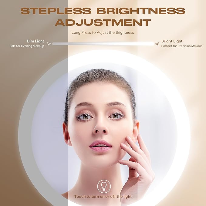 Makeup Mirror with Lights, 1x/20x 360° Rotation Vanity Mirror, Brightness Adjustable Lighted Makeup Mirror with Magnification, 5000 mAh Rechargeable Double Sided Mirror with 3 Colors, Gift for Women
