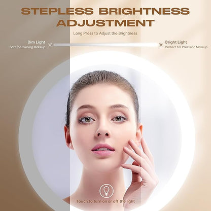 Makeup Mirror with Lights, 1x/20x 360° Rotation Vanity Mirror, Brightness Adjustable Lighted Makeup Mirror with Magnification, 5000 mAh Rechargeable Double Sided Mirror with 3 Colors, Gift for Women
