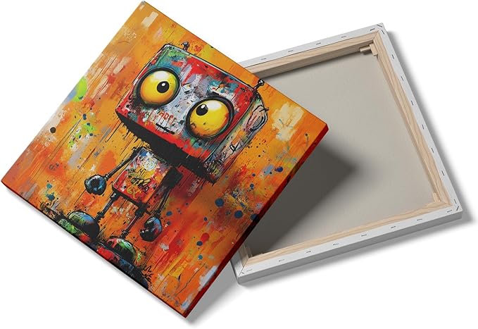 Vibrant Abstract Robot Wall Art Canvas Print Banksy Robot Posters Paintings for Boys Room Wall Decor Graffiti Street Wall Decoration Artwork Prints for Living Room Bedroom Home Office(14''x14'')