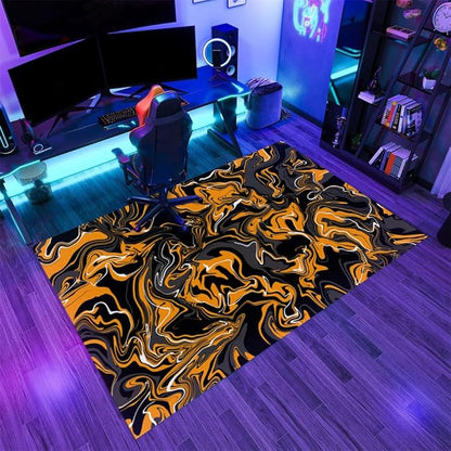 Abstract Orange Black Rug 3x4 Small Area Rugs Fluid Swirl Stripes Rugs Non Slip Non Shedding Print Washable Floor Carpet for Living Room Bedroom Kids Room Office Study Foyer Hallway